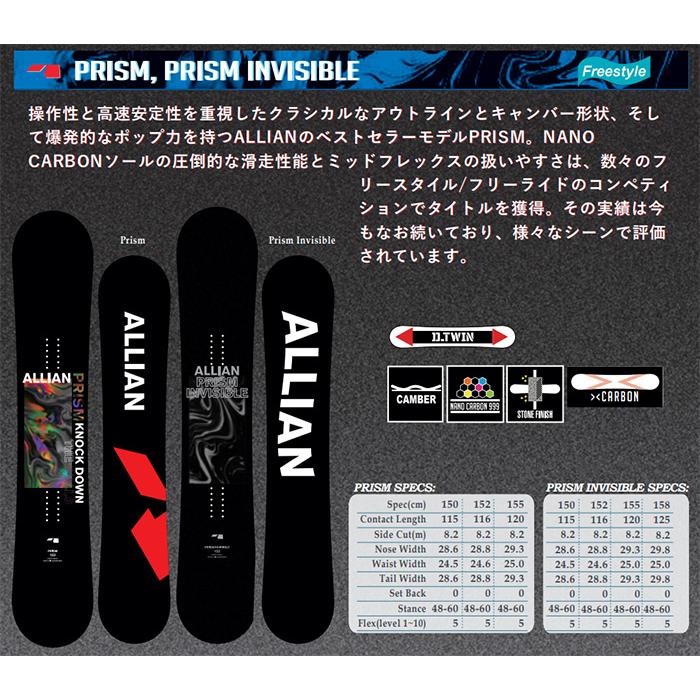 ALLIAN アライアン スノーボード 板 PRISM INVISIBLE 23-24 モデル  
