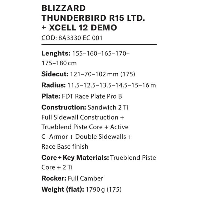 BLIZZARD ブリザード スキー板 THUNDERBIRD R15 LTD. + XCELL 12 DEMO