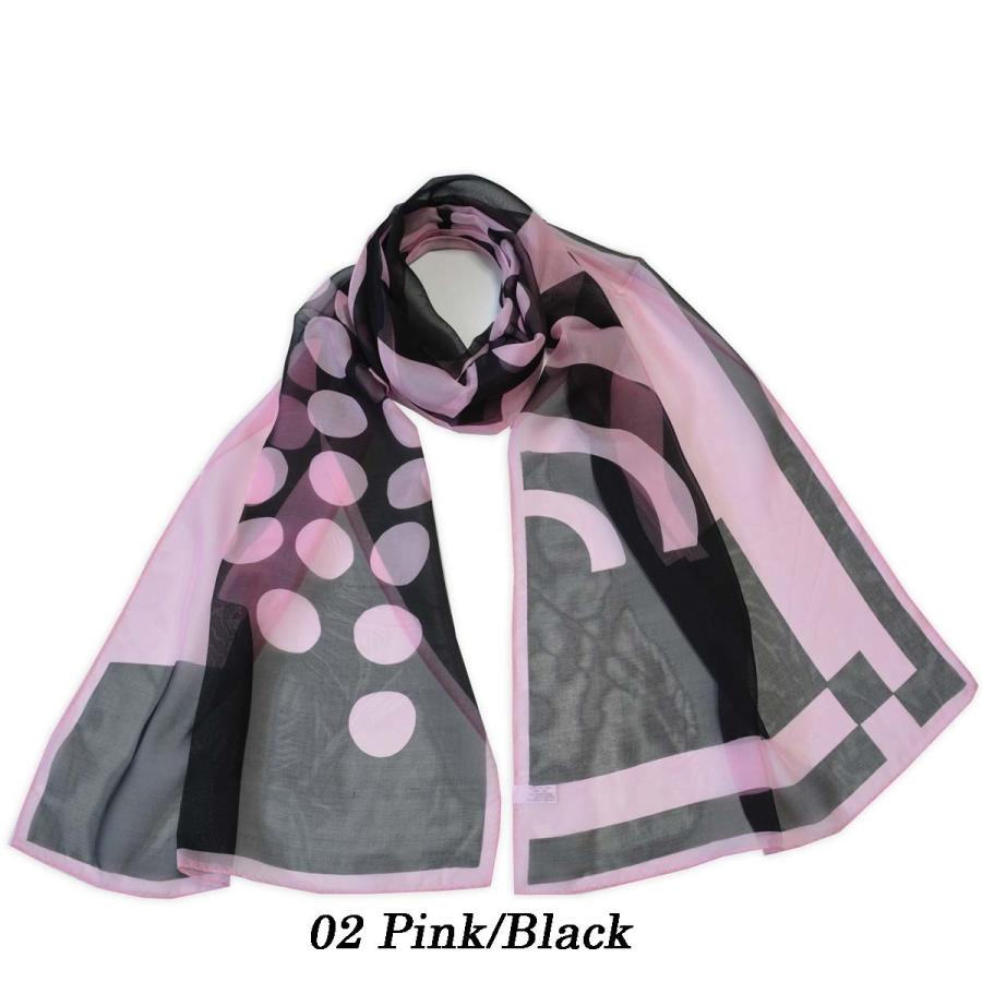 シルク100% シフォン レディース ロングスカーフ ストール 水玉幾何学