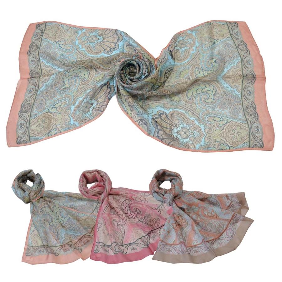 シルク100％ スカーフ ロング レディース ペイズリー 大判 長方形 592