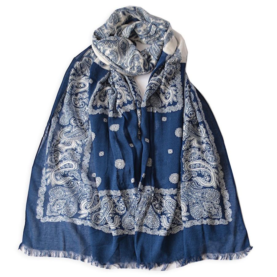 軽く肌触りの良いレーヨン生地に ペイズリー切り替え柄をプリント 大判