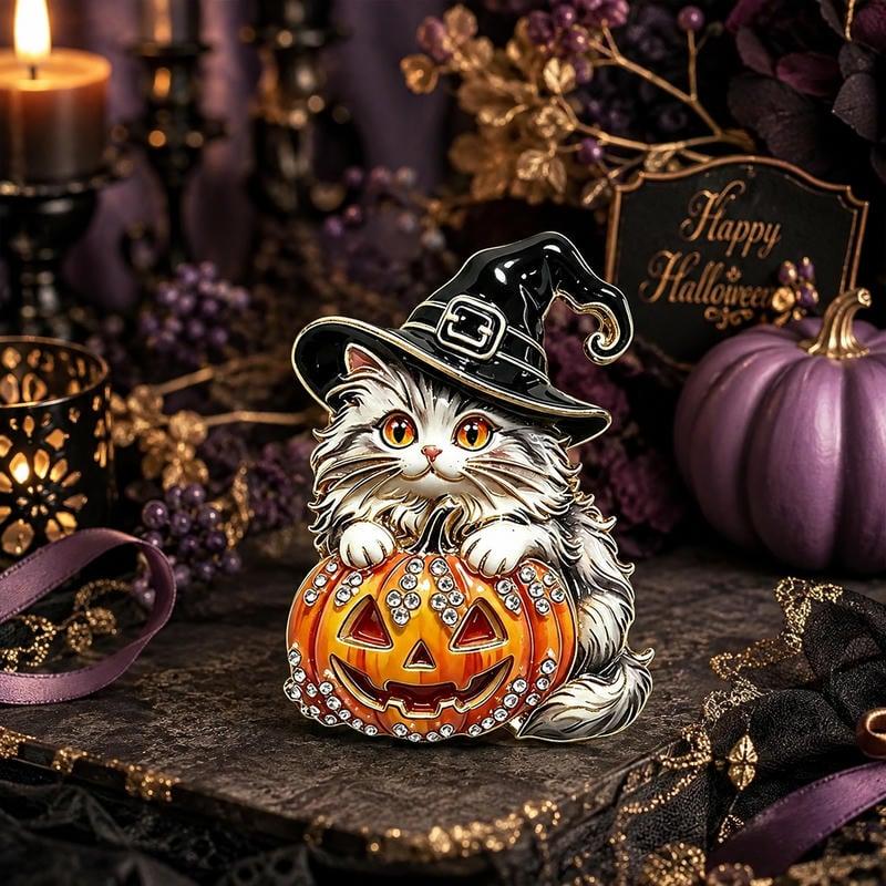 ハロウィン ネコ ブローチ 猫 ねこ 大人可愛い おしゃれ ゴールド