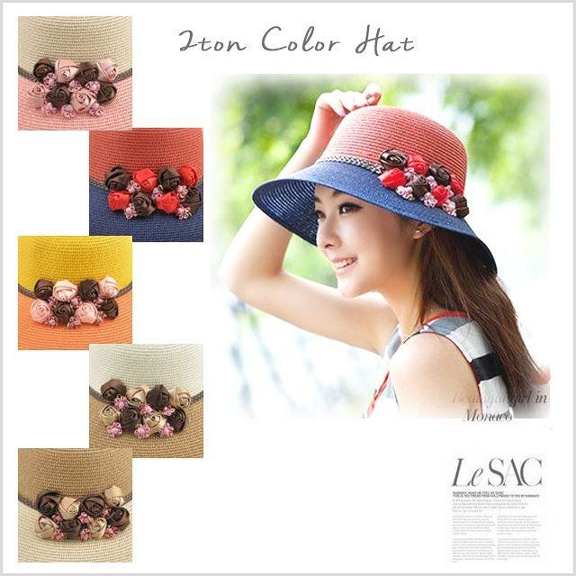 帽子　ハット　レディース　つば広花モチーフ付き帽子　夏　春　UV 母の日 ギフト プレゼント 入学式 | 