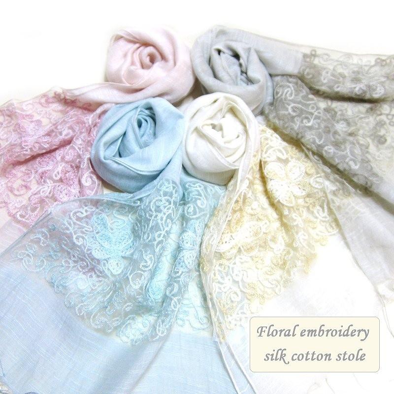 ストール 花柄刺繍シルクコットンストール レディース 春 夏 春夏 40代 母の日 プレゼント Dc 565 ストール専門 Fjg 通販 Yahoo ショッピング