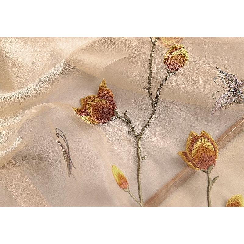花柄と蝶の刺繍ウールシルク大判ストール レディース 春 夏 春夏