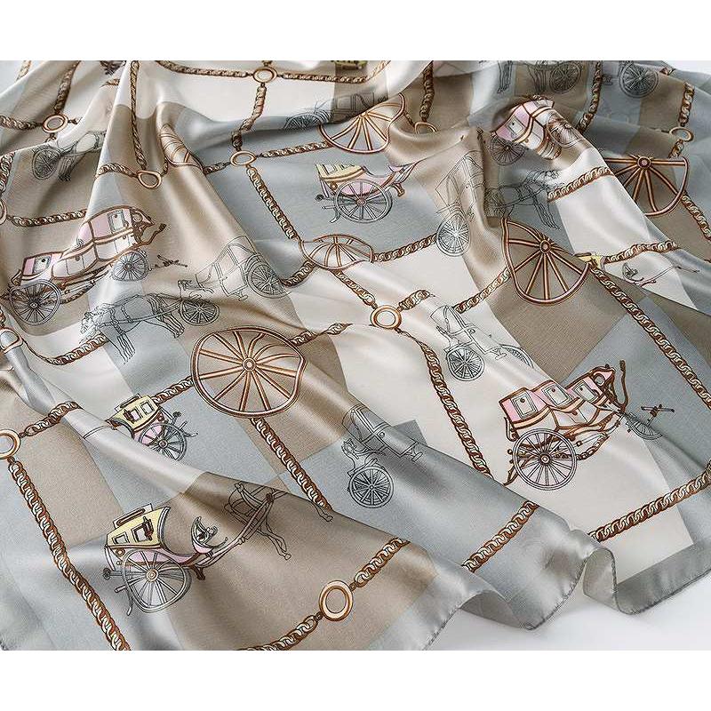 ストール エレガントな馬車柄プリントサテン大判ストール 馬 結婚式