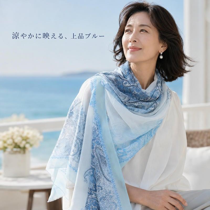 大判ストール レディース 薄手 180×90cm ペイズリー柄 冷房対策 上品