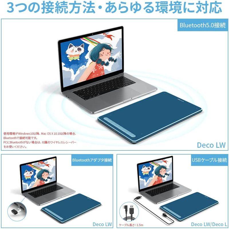 XPPen ペンタブ Deco LW ワイヤレス Bluetooth対応 板タブ ペンタブレット 10x6インチ X3チップ搭載ペン付 傾き 10x6インチ ペンタブ Deco LW ワイヤレス Bluetooth対応 板タブ ペンタブレット X3チップ搭載ペン付 傾き