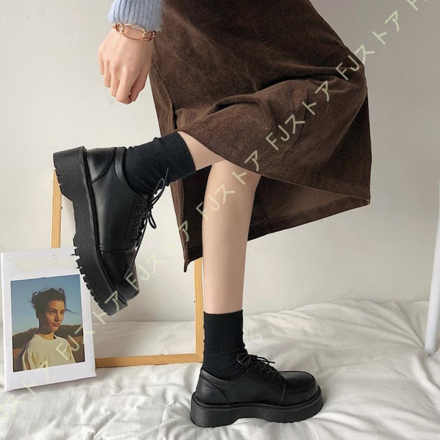 ローファー 厚底 ステッチ レースアップ レトロ 光沢 PU ローファー 厚底 ステッチ レースアップ レトロ 光沢 PU