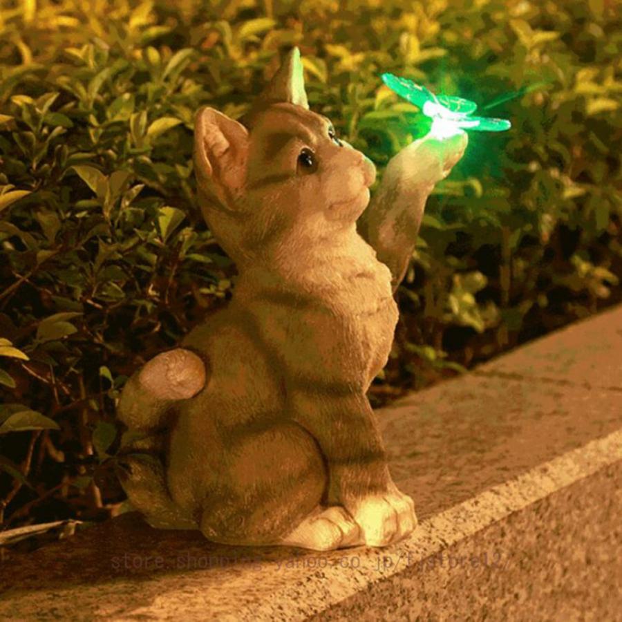 ガーデンライト ガーデニングオブジェソーラーLED 猫彫刻 樹脂 ガーデンライト ガーデニングオブジェソーラーLED 猫彫刻 樹脂