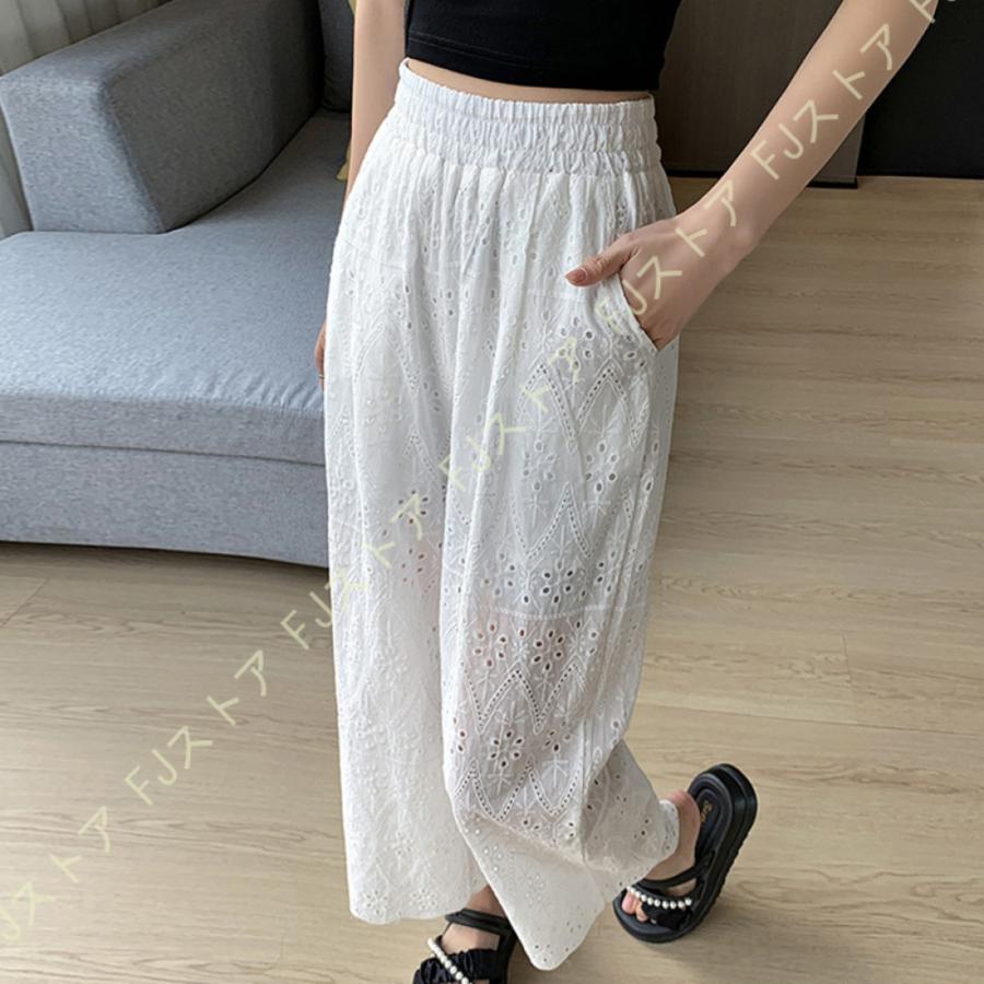 レース レディース 森ガール 重ね着 透け感 ガウチョ パンツ 白 レース レディース 森ガール 重ね着 透け感 ガウチョ パンツ 白