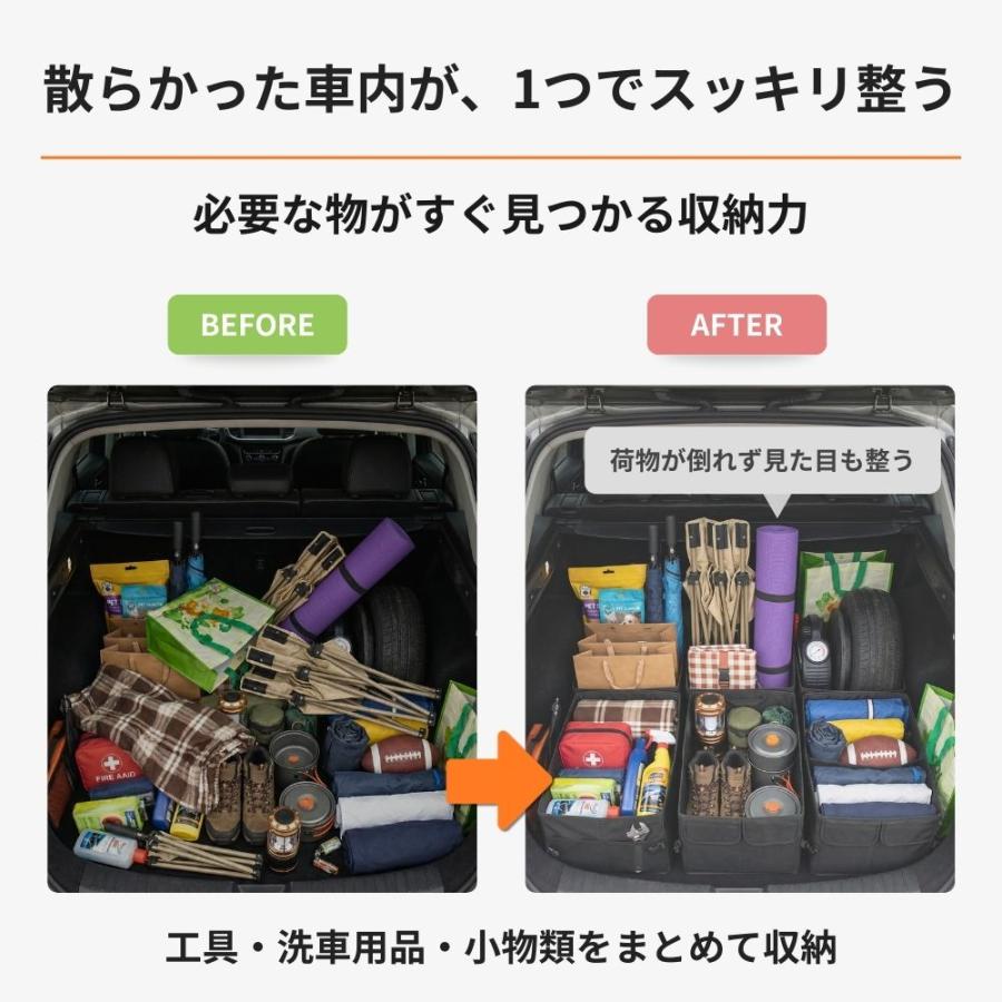 トランク収納ボックス 底板 補強 車用ボックス 折り畳み式収納ケース 大容量 ポケット 小物整理 折りたたみ収納バッグ トランク収納ケース ブラック | ブランド登録なし | 06