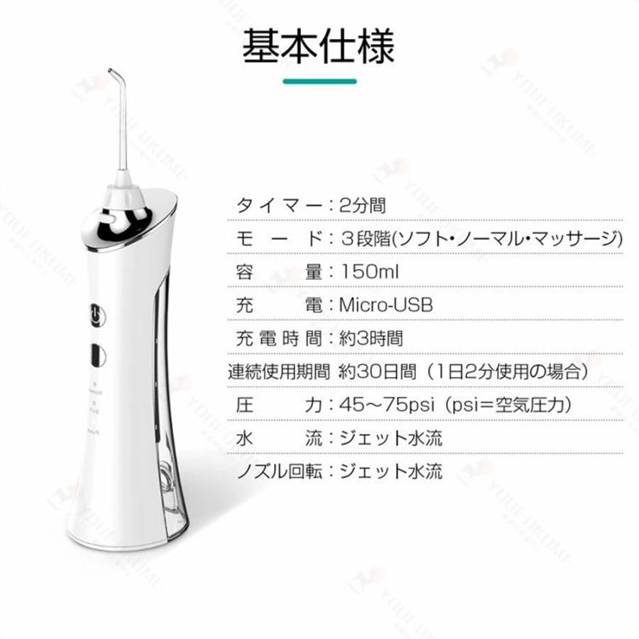 口腔洗浄器 口腔ケア ウォーターピック Ipx7防水 ジェットウォッシャー 歯ブラシ 水流洗浄 強弱切り替え 舌磨き USB充電式 歯垢洗浄 日本語取扱説明書付｜fkd-shop｜15