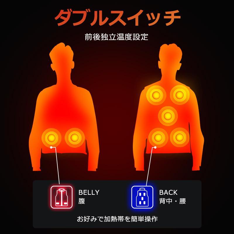 20000mAhモバイルバッテリー付き 電熱ベスト 電熱ジャケット 防寒着 電気ベスト 電熱ウェア 日本製繊維ヒーター ヒーターベスト 3段階調温 洗える USB｜fkd-shop｜06