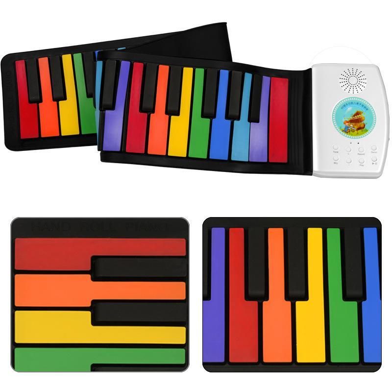 ロールピアノ 49鍵 電子ピアノ 折り畳み 持ち運び便利 おもちゃ 子供 初心者 練習 レインボーロールアップ USB充電｜fkd-shop｜03