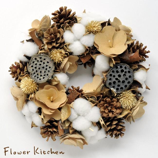 ナチュラルクリスマスリース ロータスコットン Cristmas Wreath03 Flowerkitchen Jiyugaoka 通販 Yahoo ショッピング