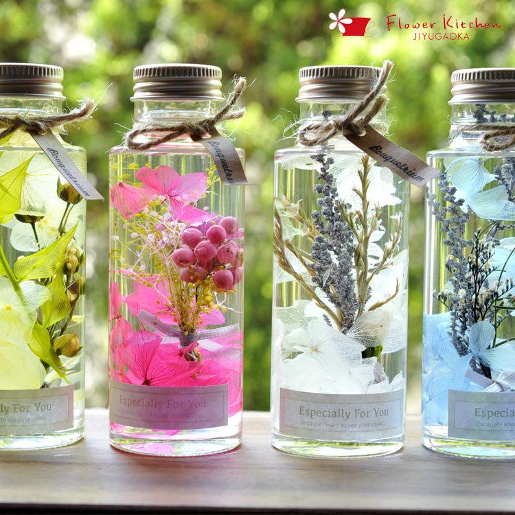 ハーバリウムボトル　選べる8カラー　透明ガラスボトルの爽やかなインテリア　フラワーギフト FlowerKitchen JIYUGAOKA - 通販 -  PayPayモール