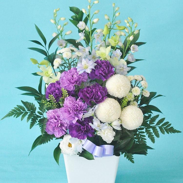 お線香と花のセット ムーンダストお供えアレンジMサイズと 黒塗り箱入り特選淡墨の桜線香セット FKAASEの画像