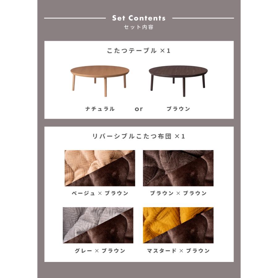 東谷 こたつテーブル セット 直径110cm フラットヒーター 薄い 4人用