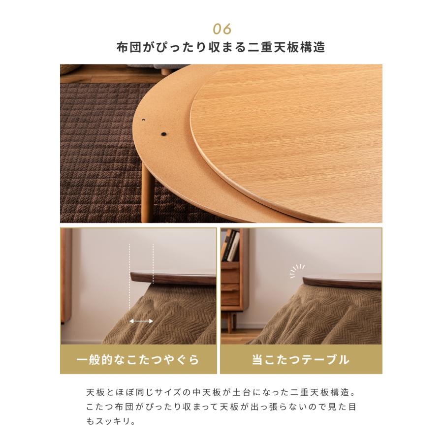 東谷 こたつテーブル セット 直径110cm フラットヒーター 薄い 4人用
