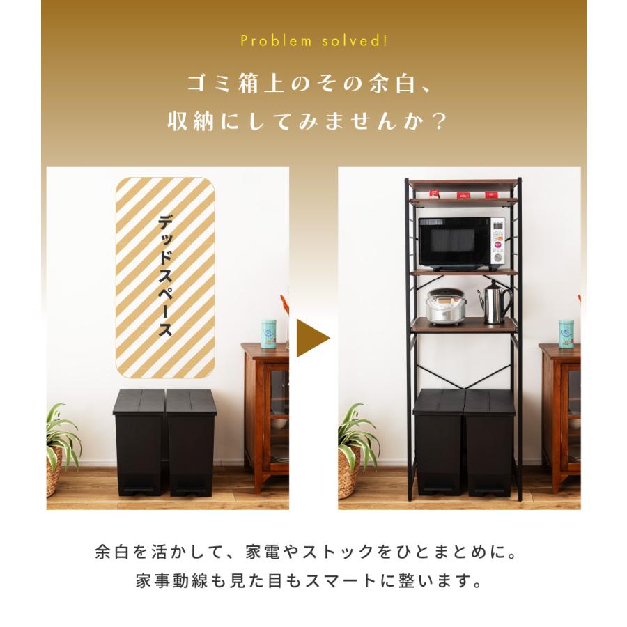 東谷 キッチンラック 幅60cm ゴミ箱 可動棚 磁石 レンジ台 木目調