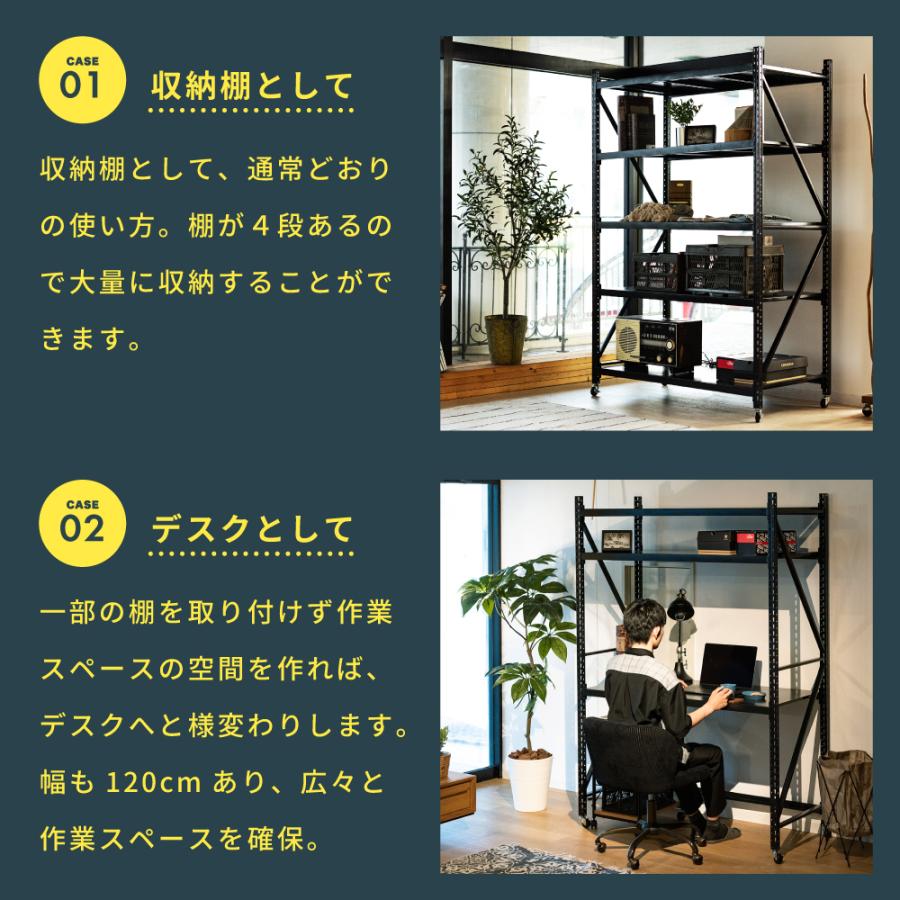 オープンラック 可動棚 ボルトいらず キャスター付き シェルフ シンプル 収納 棚 幅129cm ディスプレイ インダストリアル おしゃれ かっこいい 展示 デスクの画像