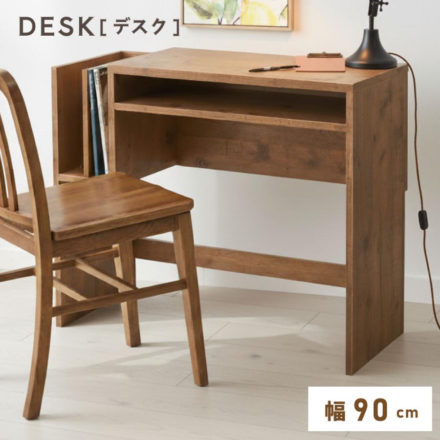 東谷 デスク 幅90cm 奥行35cm 棚付き パソコンデスク PCデスク