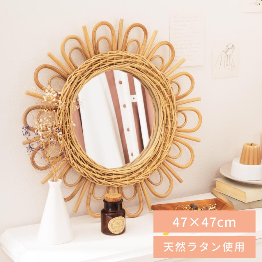 ラタンミラー 壁掛け 韓国ナチュラルインテリア雑貨
