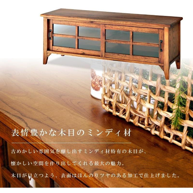 東谷 ローボード 木製 扉付きガラス 幅120 高さ45 天然木 食器棚