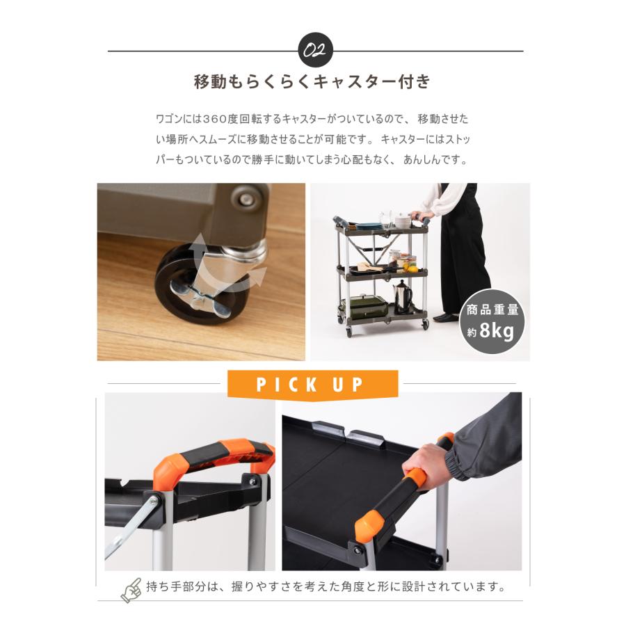 東谷 ワゴン 折りたたみ トレー デスクワゴン 収納 3段 キャスター付き