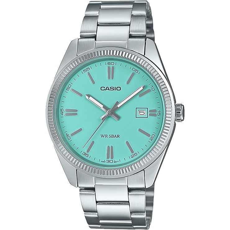美品】CASIO カシオ 腕時計 MTP-1302 ターコイズブルー シルバー CASIO Collection カシオ 腕時計 メンズ カシオコレクション MTP