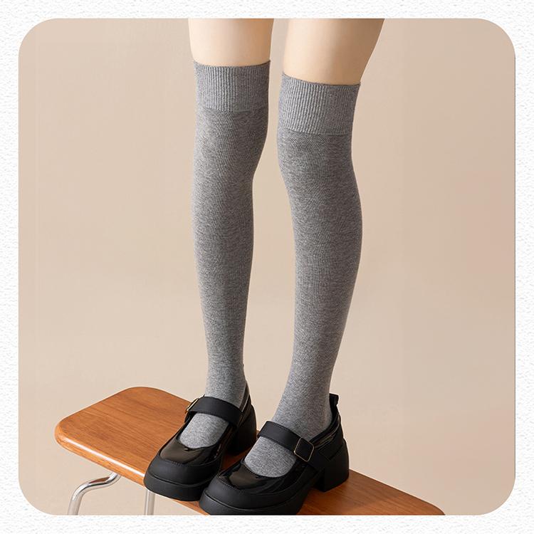 ニーハイソックス 靴下 同色 3足 3組 セット 左右計6枚 ニーハイ ソックス 細リブ 太リブ コットン 綿混 綿 レディース 美脚 細見え 無地 ロング丈 膝上 小学生 |  | 14