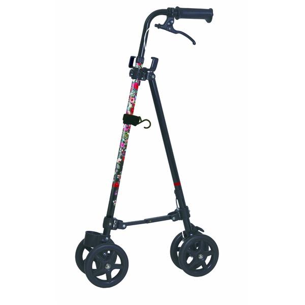 軽量 車輪付き ステッキ 〔ブーケ〕 幅17×奥行45×高さ88cm 買い物袋 バッグ用フック付 傘固定可能 ハンドレール ステッキ II