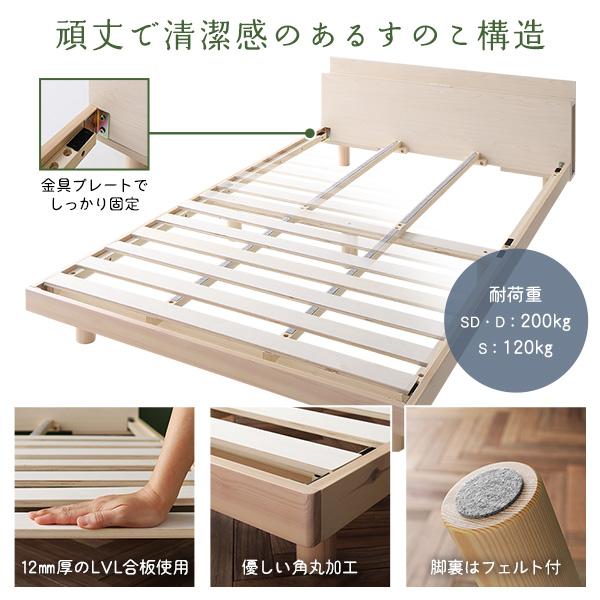 返品無料です ベッド セミダブル ボンネルコイルマットレス付き ホワイト すのこ 棚付き コンセント付き 木製 ボタニカル ベッド下収納