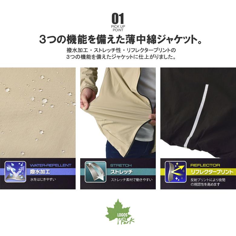 LOGOS ロゴス Park メンズ ノーカラーブルゾン 襟無し 薄中綿