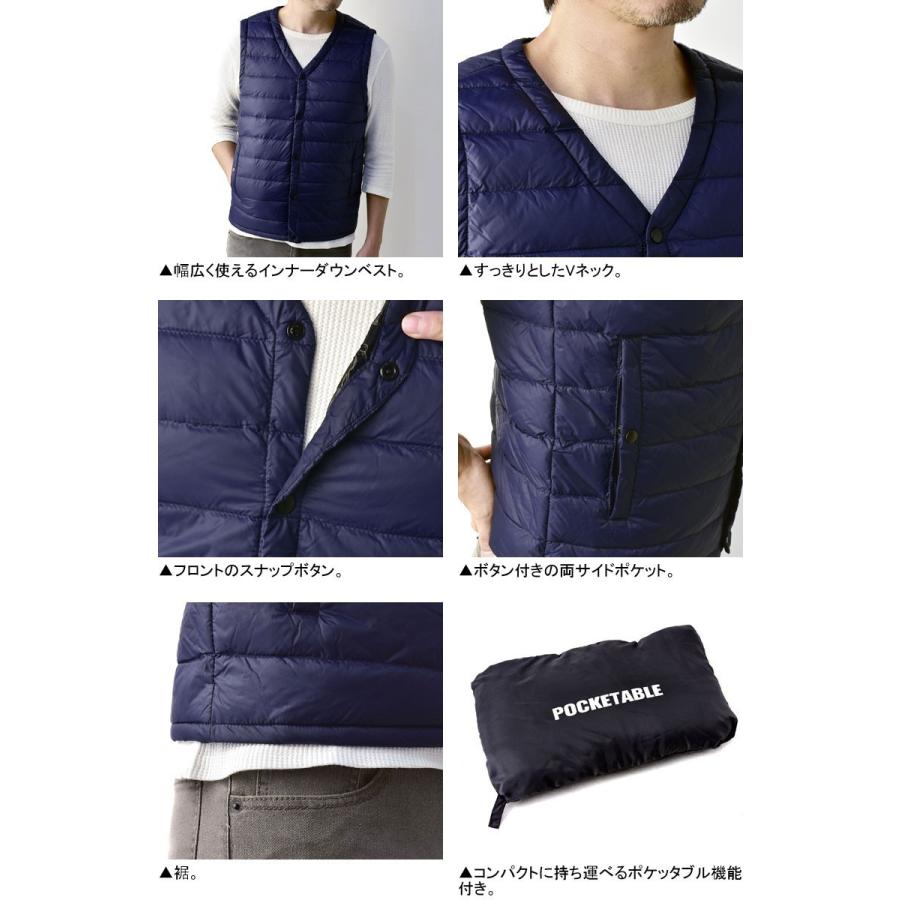 インナーダウンベスト メンズ ダウンベスト Vネック ボタン仕様 ナイロン ダウンジレ アウター 薄手ベスト【B2B】 セール【パケ1】【A】 爆買 | FLAG ON CREW | 09