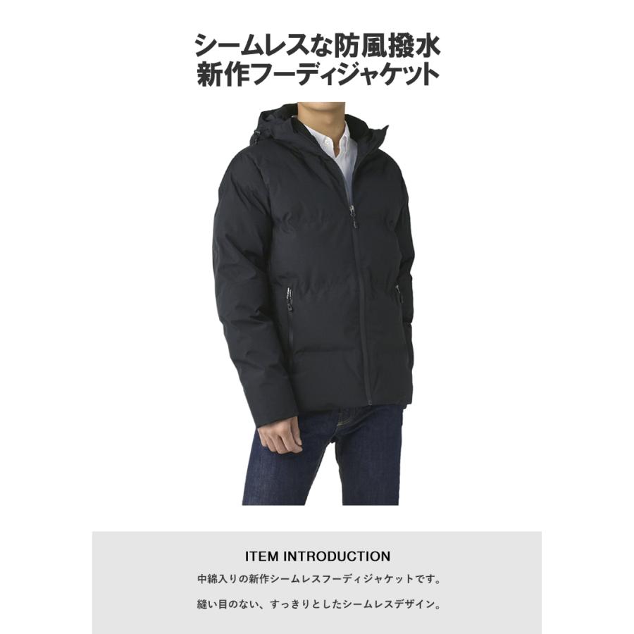 メンズ 撥水 防風 保温 シームレス 中綿 フーディジャケット ブルゾン 秋冬アウター 中綿ジャケット フェイクダウン 止水ジッパー ストレッチ B3J セール 爆買 | FLAG ON CREW | 04