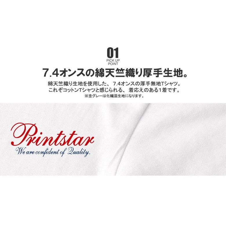 Tシャツ 無地 半袖 白T ヘビーウェイト メンズ 厚手 7.4オンス クルーネックトップス 透けない 真黒 綿T D1P セール【パケ2】 爆買 | Printstar | 13