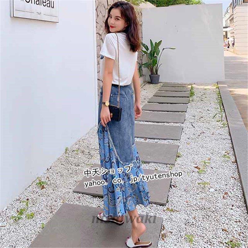 トップス+スカート セットアップ レディース 半袖Tシャツ デニム