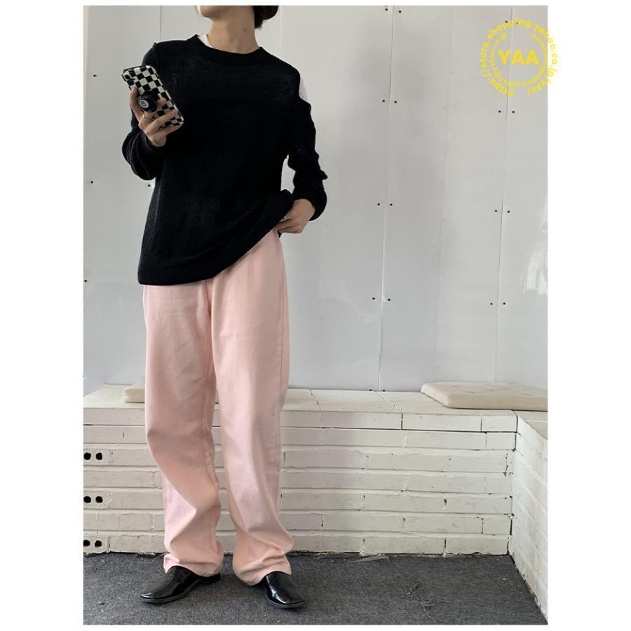 ピンク デニムパンツ ジーンズ ロング丈 ワイドパンツ 春 夏 秋 ピンク デニムパンツ ジーンズ ロング丈 ワイドパンツ 春 夏 秋