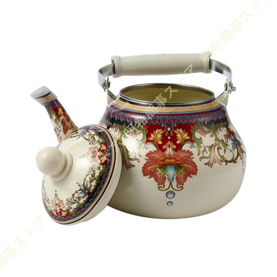 アンティーク レトロ ヴィンテージ ホーロー ケトル やかん 茶色 花柄