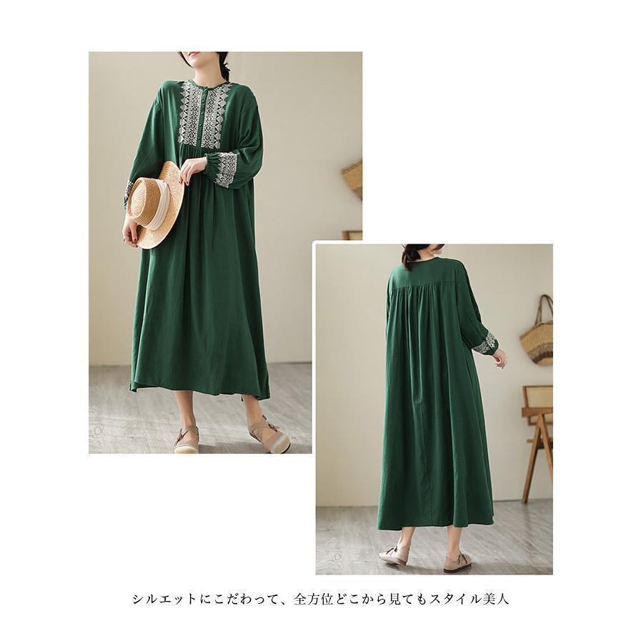 ワンピース 春 刺しゅう レディース 長袖ワンピース 体型カバー