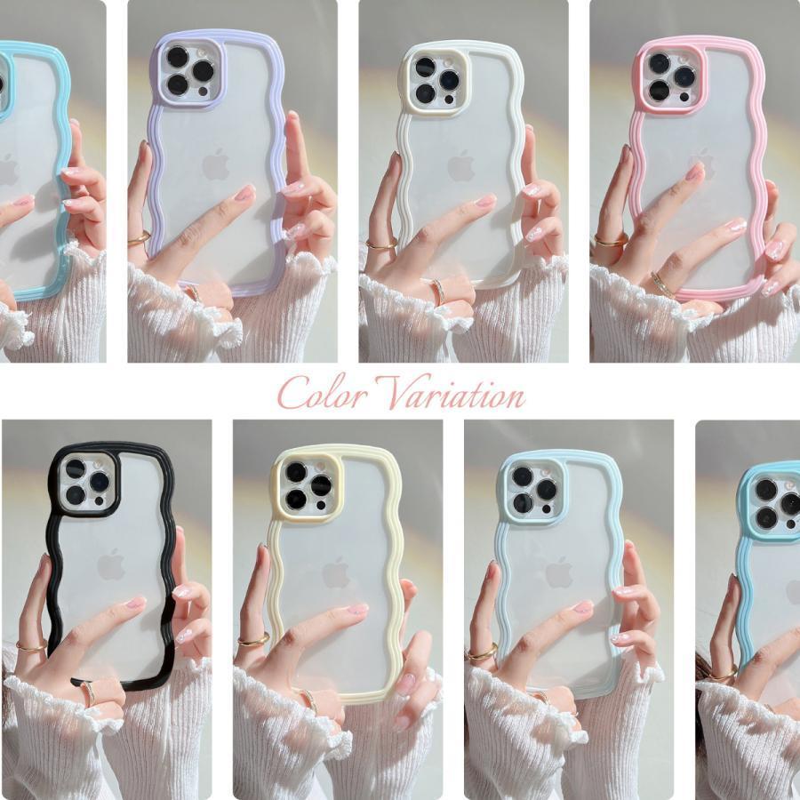 iPhone16 ケース iPhone16Pro ケース iPhone14 ケース 13 韓国 おしゃれ かわいい 耐衝撃 クリアケース クリア 透明 大人かわいい パステルカラー ウェーブ | ブランド登録なし | 12