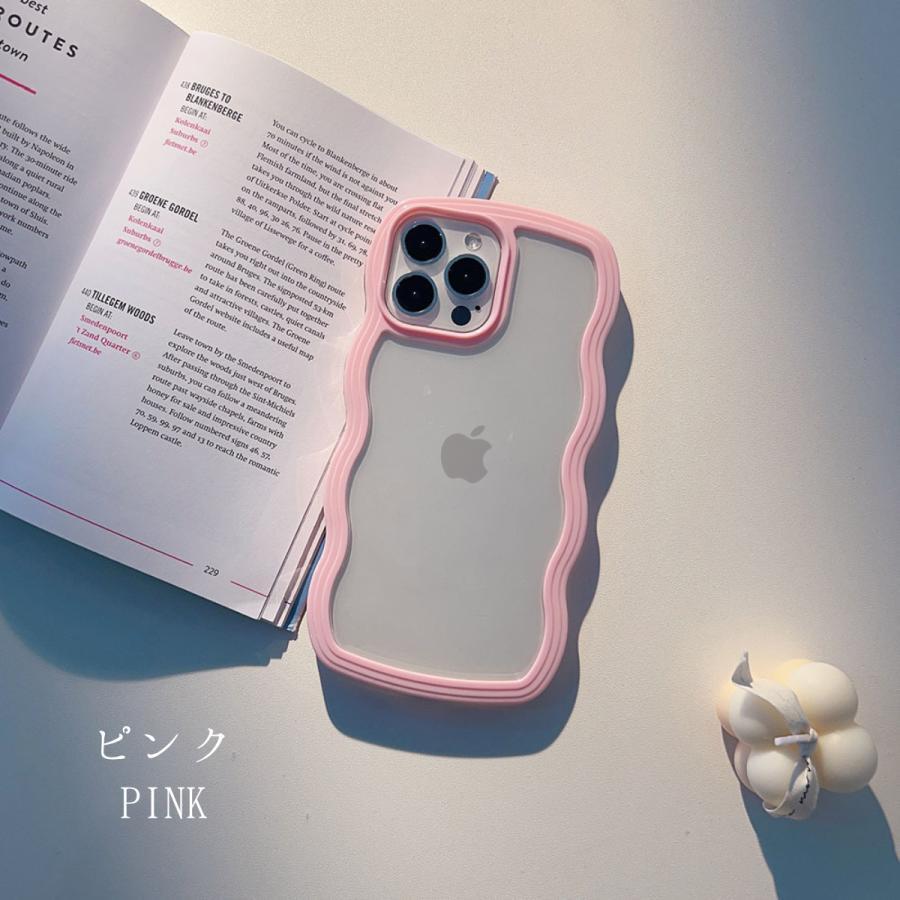 iPhone16 ケース iPhone16Pro ケース iPhone14 ケース 13 韓国 おしゃれ かわいい 耐衝撃 クリアケース クリア 透明 大人かわいい パステルカラー ウェーブ | ブランド登録なし | 13