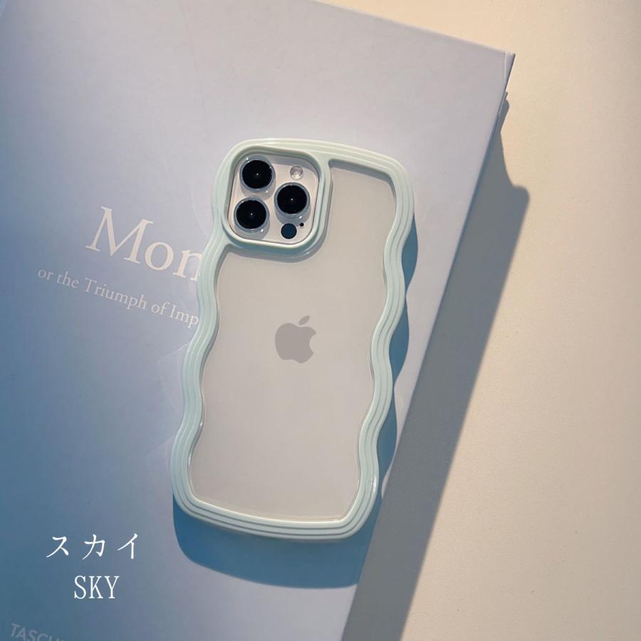 iPhone16 ケース iPhone16Pro ケース iPhone14 ケース 13 韓国 おしゃれ かわいい 耐衝撃 クリアケース クリア 透明 大人かわいい パステルカラー ウェーブ | ブランド登録なし | 16