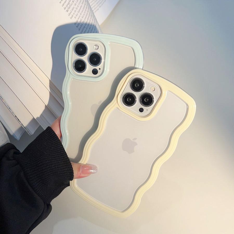 iPhone16 ケース iPhone16Pro ケース iPhone14 ケース 13 韓国 おしゃれ かわいい 耐衝撃 クリアケース クリア 透明 大人かわいい パステルカラー ウェーブ | ブランド登録なし | 03