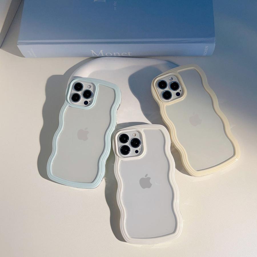 iPhone16 ケース iPhone16Pro ケース iPhone14 ケース 13 韓国 おしゃれ かわいい 耐衝撃 クリアケース クリア 透明 大人かわいい パステルカラー ウェーブ | ブランド登録なし | 05