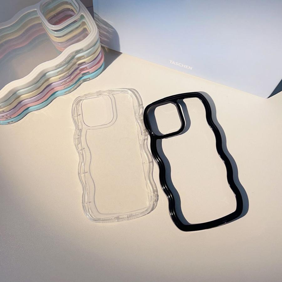iPhone16 ケース iPhone16Pro ケース iPhone14 ケース 13 韓国 おしゃれ かわいい 耐衝撃 クリアケース クリア 透明 大人かわいい パステルカラー ウェーブ | ブランド登録なし | 07