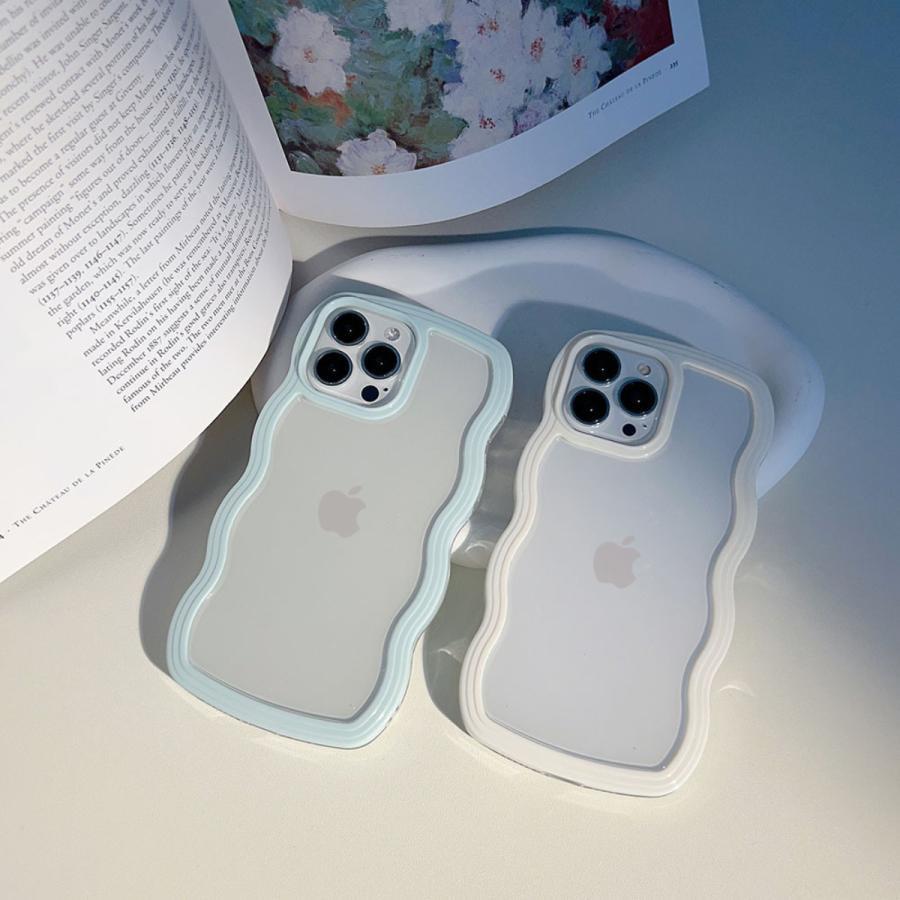 iPhone16 ケース iPhone16Pro ケース iPhone14 ケース 13 韓国 おしゃれ かわいい 耐衝撃 クリアケース クリア 透明 大人かわいい パステルカラー ウェーブ | ブランド登録なし | 08