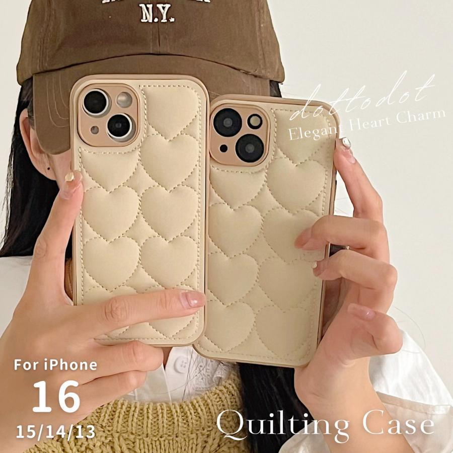 iPhone16 ケース iPhone16Pro ケース iPhone15 ケース スマホケース 韓国 おしゃれ かわいい ハート キルティング レザー 保護 キルティングケース | ブランド登録なし